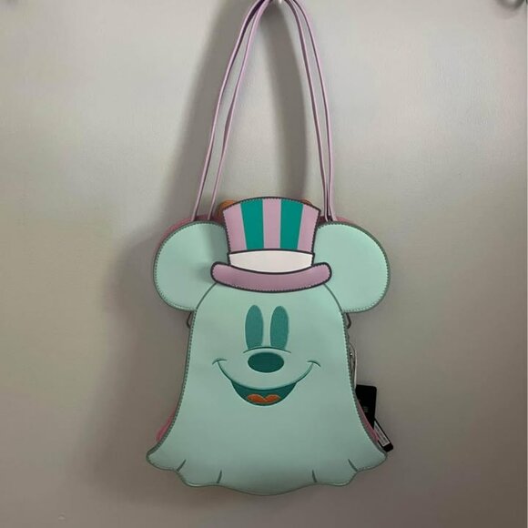 Loungefly Disney Ghost Minnie and Mickey Double Sided Crossbody Glow in the Dar - Picture 2 of 9